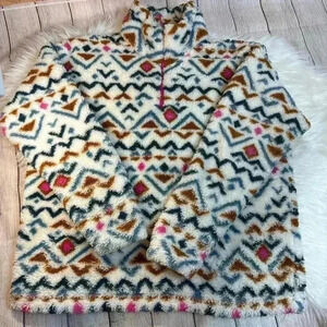 Eddie Bauer Aztec Sherpa Faux Fur 1/4 Zip-up Women’s Size XL